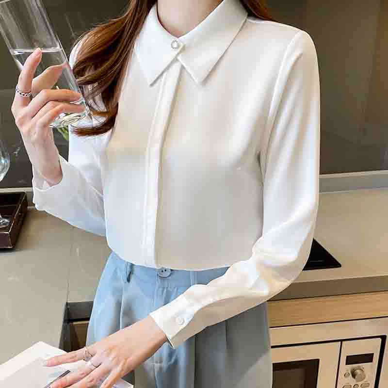 New Autumn Blouse Long Sleeve Women Shirt Turn Down Collar Office Lady White Chiffon Blouse Shirt Women Tops J740