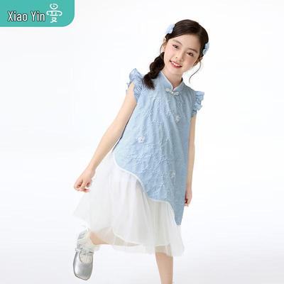 Girls' New Chinese Style Flutter Sleeve Dress