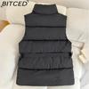 BITCED Autumn/Winter Women's Fashion Solid-Colour Belted Cotton Jacket, Fashionable Waistcoat, Stand-Up Collar Puffer Coat