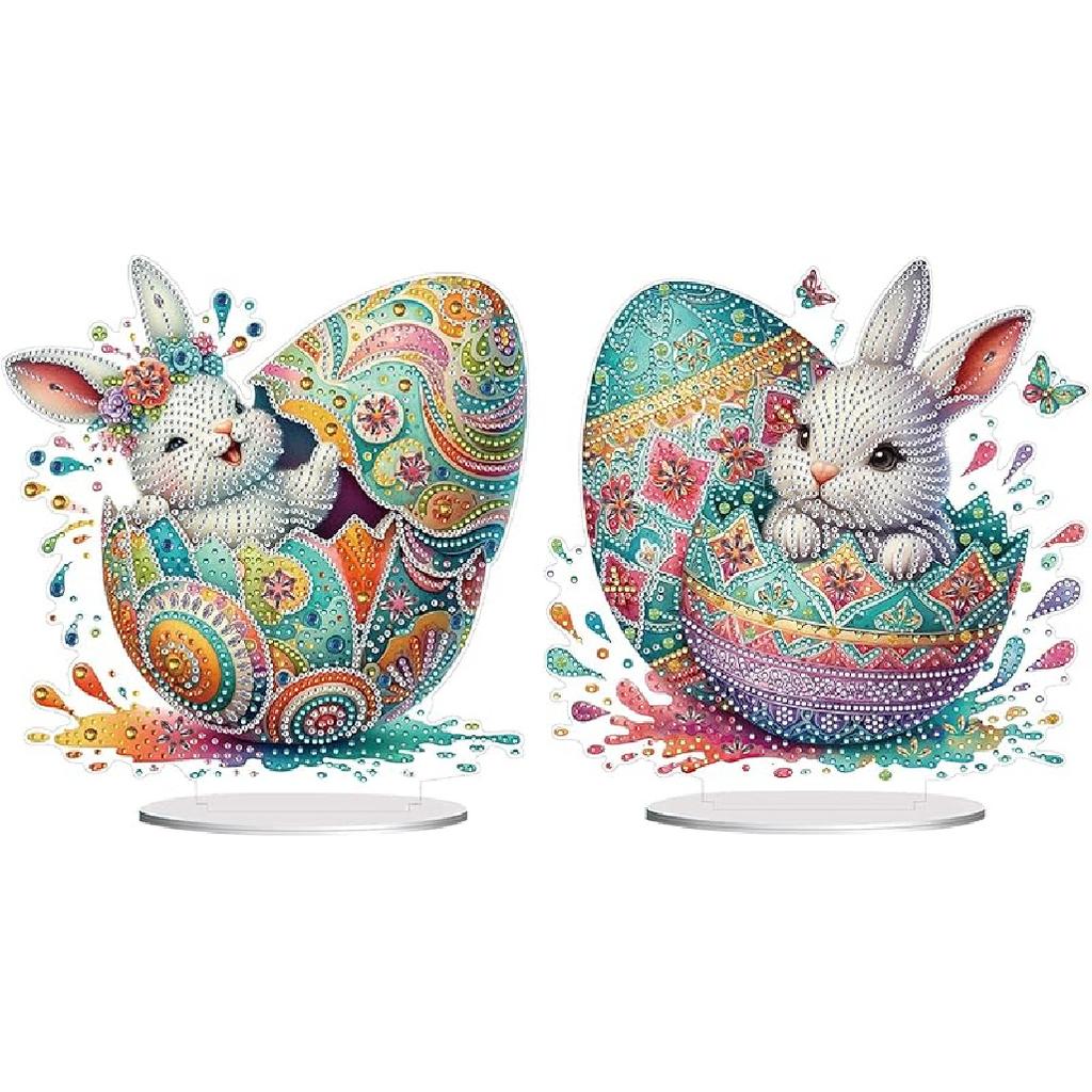 BAYUNOE DIY Diamond Art Painting Desktop Ornament Easter Handmade Double-Sided Pattern Diamond Art Decorated Tabletop Ornaments Single Sided Diamond