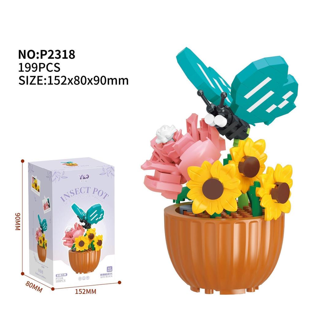 Kytice z květin Bonsai Stavebnice Umělý Plast Rostlinný Prachový Kryt Mikromodel Domácí Dekorace Hračka Pro dítě Dárek k narozeninám