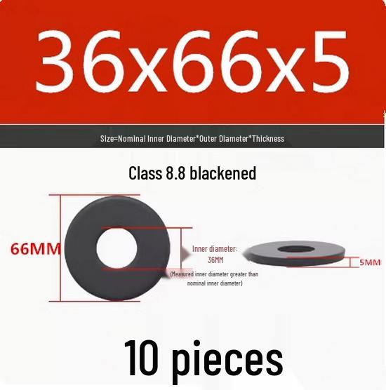Blackened Flat Washer Gasket - Grade 8.8, Sizes M3 to M24