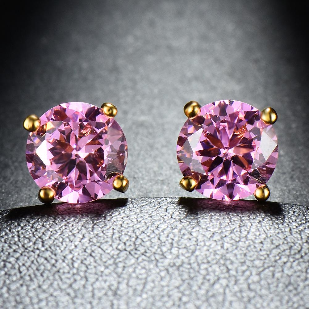 Białe Okrągłe Kolczyki Sztyfty z Diamentami z Czterema Ząbkami dla Kobiet - 8MM Cyrkonia, Modna i Wszechstronna Biżuteria.