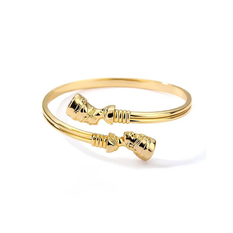 

Stainless Steel Egyptian Zircon Egyptian Queen Nefertiti Bracelets Bangles for Women Vintage Gold Color Cuff Bangle Bracelet