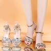Women's Plus Size Solid Color Low Heel Sandals, Rhinestone Decor European American Style Casual Daily Outdoor Dress Shoes