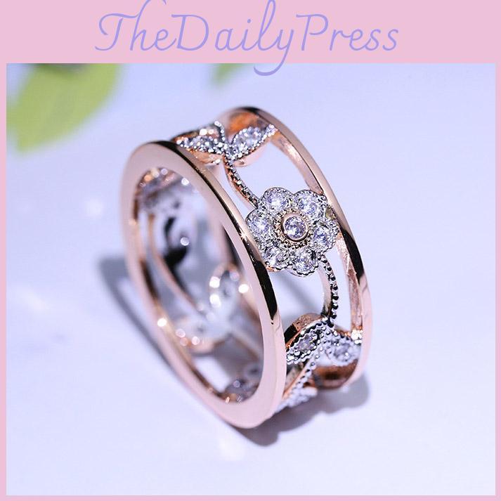 Elegant Women Classics Fashion Flower Plating Zircon Wedding Ring For Timeless Beauty