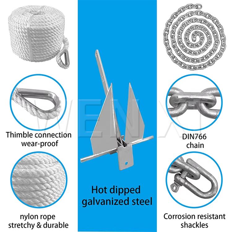 Danforth Anchor Set 6KG Anchor Weight Includes 100ft Fixed Rope/8ft Chain Marine Anchor for Sand, Gravel, and Silt Seabeds