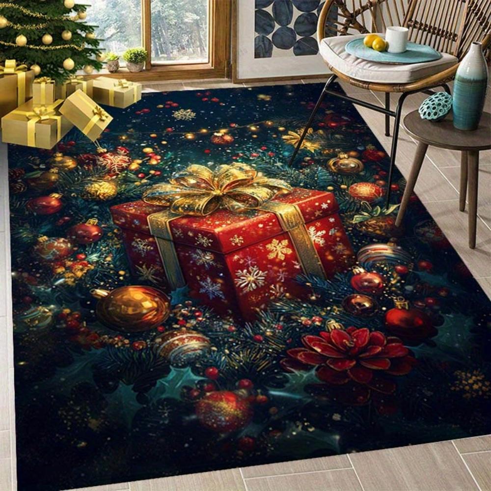 Winter Snowman Area Rug Festive Home Decor Poinsettia Flowers Pattern Large Carpet Hat Scarf Lantern Printed Floor Mat