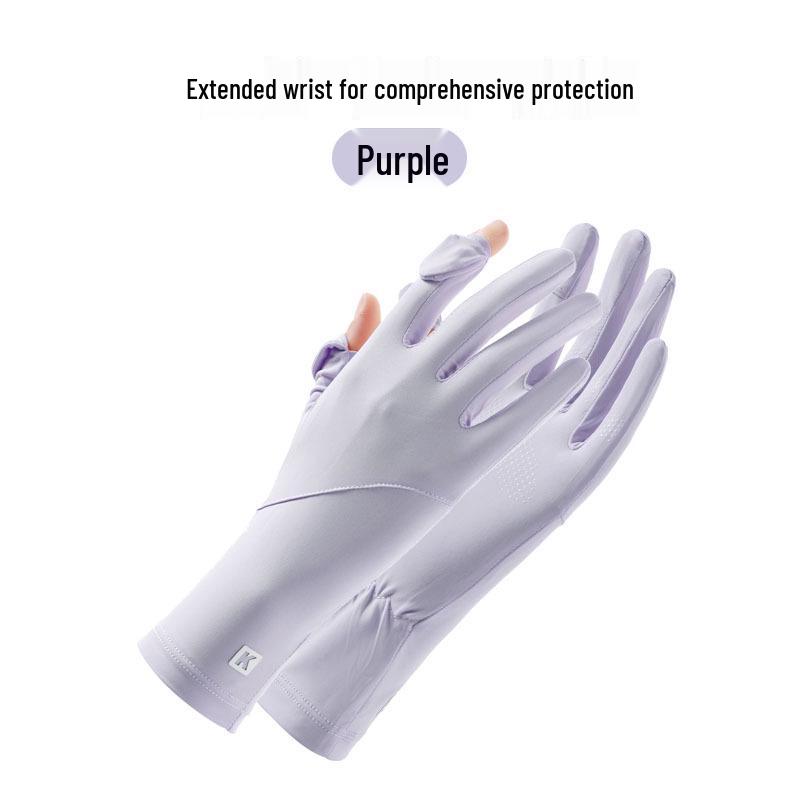 Women's UPF 50+ Anti-UV Cycling Gloves - Non-Slip, Breathable, Ice Silk, Thin, Long, Two-Finger Flip-Top