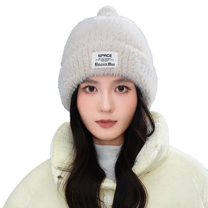 Autumn and winter hats, women's knitted wool hats, ear protectors, warm pullover hats, large brims, small headcaps