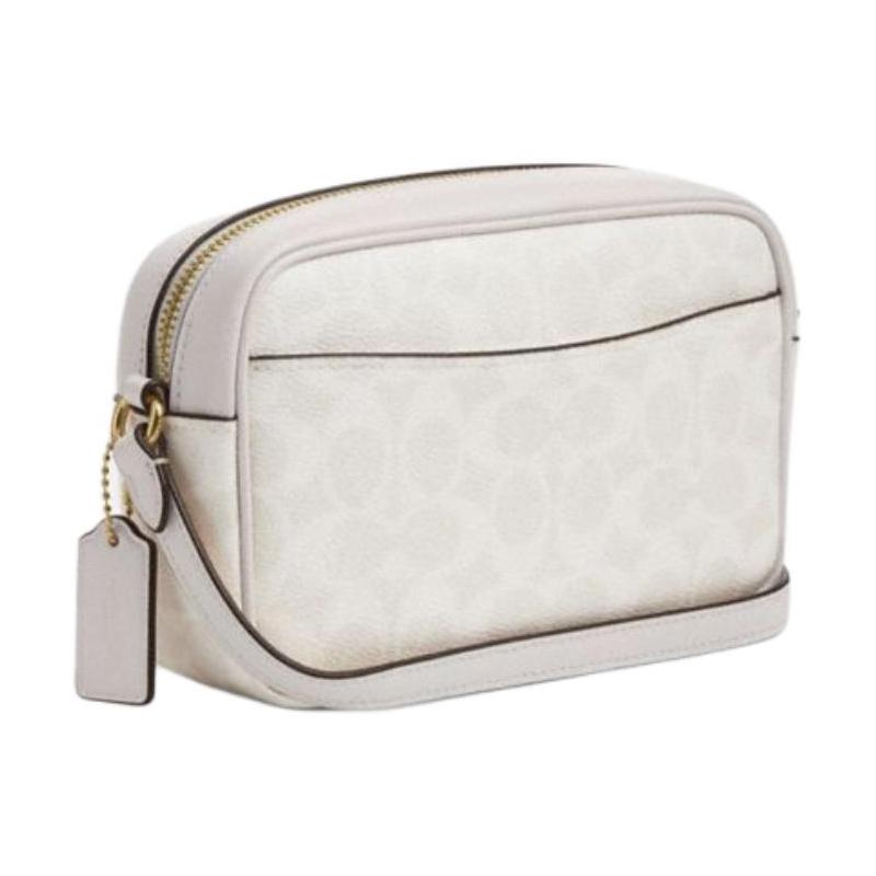 Coach Jamie 20 Logo Zip Closure Faux Leather Camera Bag Crossbody Shoulder Bag Small Women's Chalk White