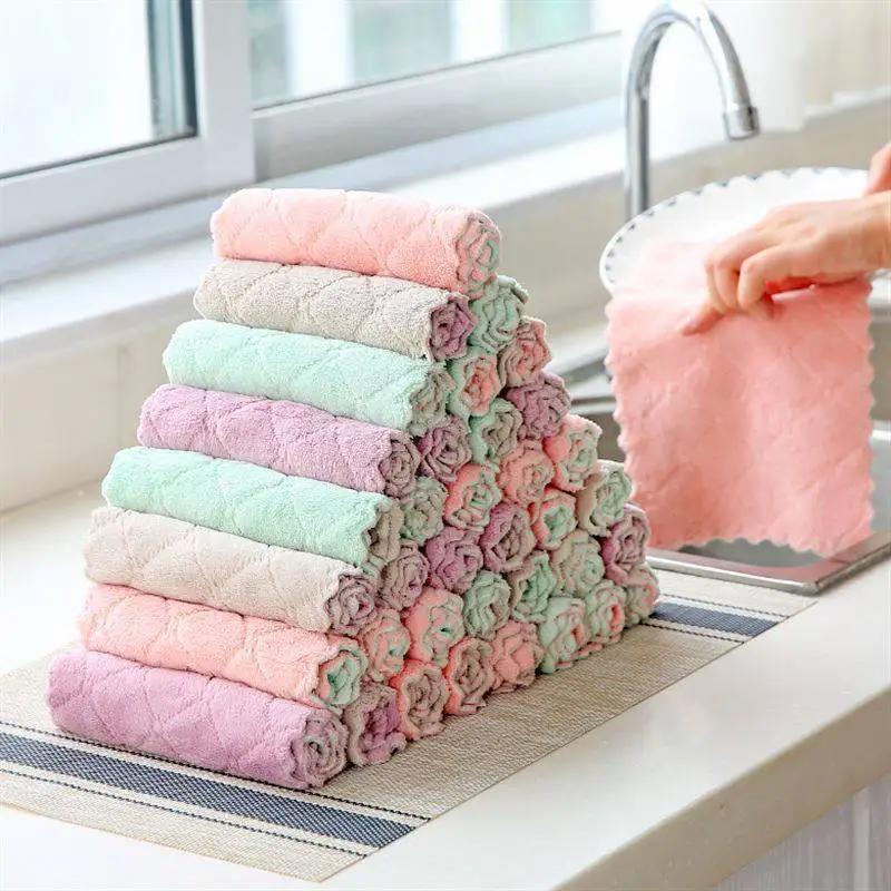 Kitchen Dish Cloth 1/10Pcs Super Absorbent Microfiber Handkerchief Towel Simple Hand Face Tableware Household Cleaning Towel