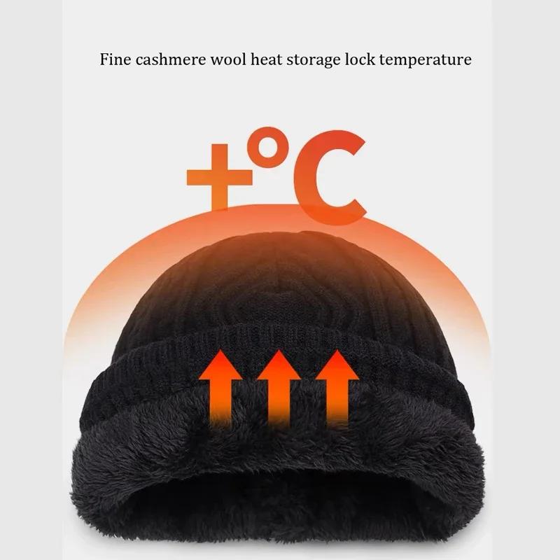 Taille XL 62cm Bonnet Tricoté Homme Hiver Chaud Bonnet en Laine Tendance Grande Tête Bonnet en Laine Épaissi Doublé Polaire Anti-froid Bonnets en Coton
