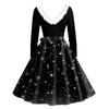 Women's Fashion V-Neck Casual Slim Christmas Printed Long Sleeve Hair Collar Dresses