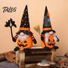 Pumpkin Theme Home Decor Halloween Plush Gnome Decoration, Spooky Orange Black Spider Web Bat Swedish Room Tomte Elf Figurine, Scandinavian