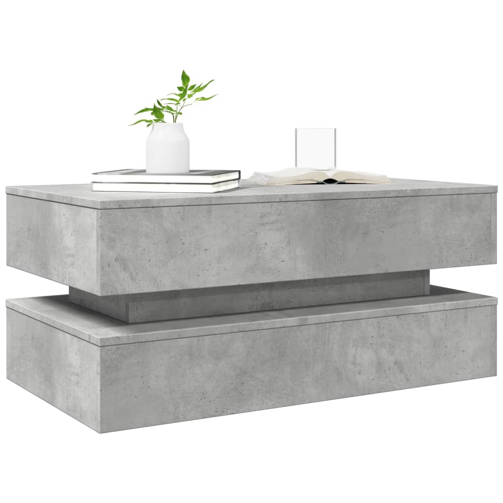 Coffee Table With LED Lighting, Concrete Gray, 90X50X40 Cm