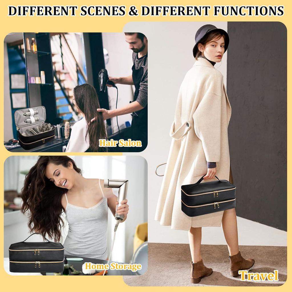 Large Waterproof PU Double-Layer Hair Dryer Storage Bag, Scratch-Resistant Beauty Tool Box for Dyson Curling Iron Accessories.