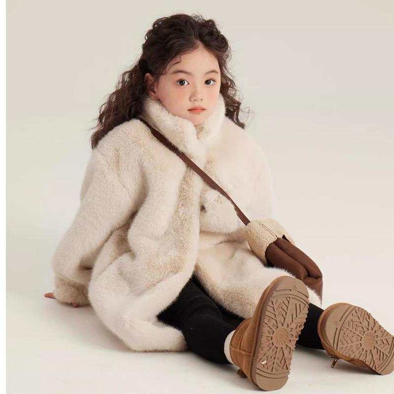 Teenagers Winter Girls Plush Jacket Solid Color Keep Warm Princess Fur Coat Christmas Gifts Kids Clothes