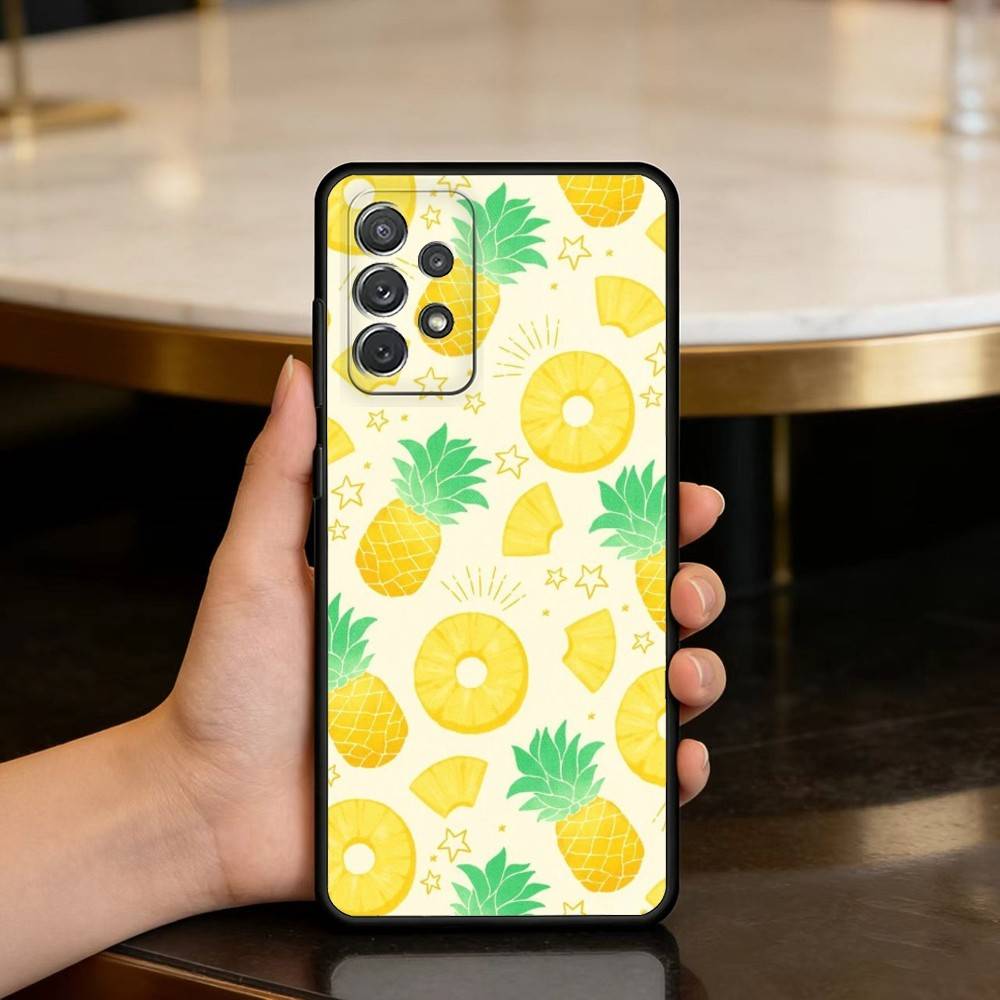 S-Summer P-Pineapple Soft Silicone Black Cover Phone Case For Samsung Galaxy A73,A72,A71,A70,A53,A52,A51