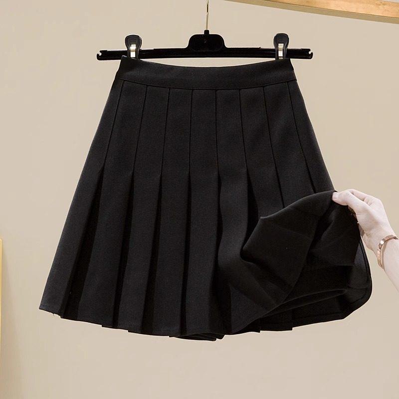 Women's High-Waisted Woolen Pleated A-Line Skirt - Slimming Autumn/Winter Academy Style