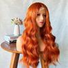 Orange Red Long Wavy Lace Front Wig Women Heat Resistant Synthetic Hair Natural Look Middle Part Any Face Shape