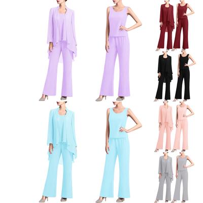 Conjunto feminino de 3 peças de chiffon para mãe da noiva, ternos para convidados de casamento, vestido de noite formal