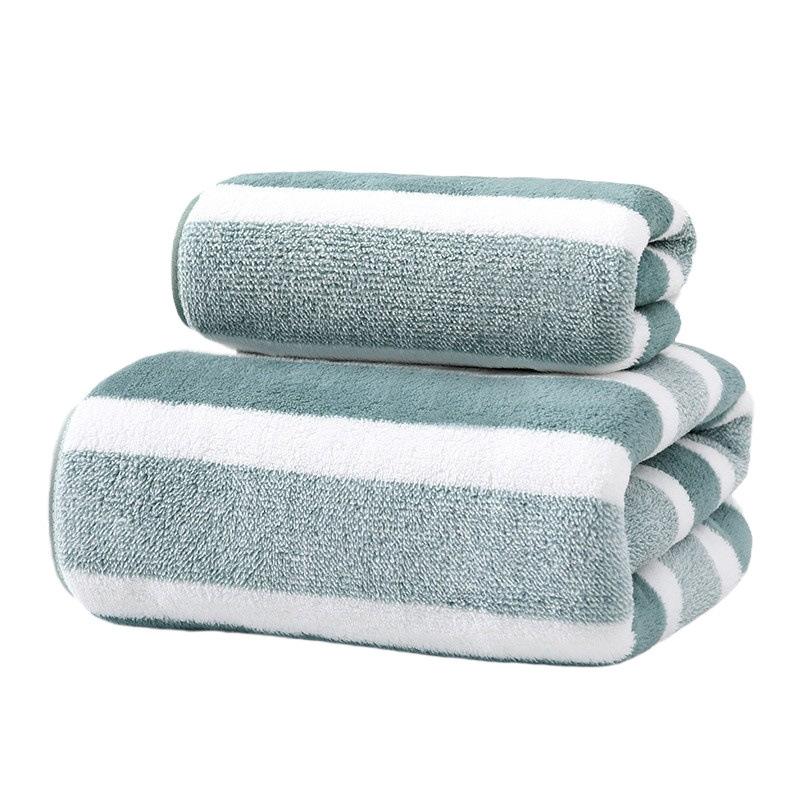 Non-Shedding Super Absorbent Towel Ultra-Soft Dual-Tone Striped Bath Towel