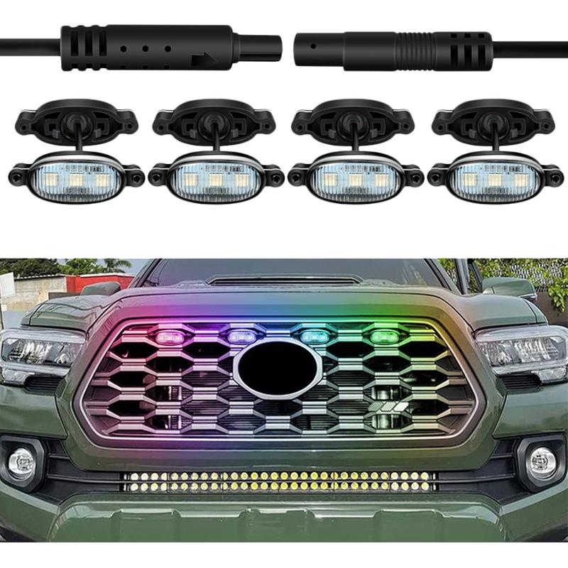 Colorful Car Front Grille Smoked Lens RGB LED Lamp for Ford F150 F250 F350 2010-2018 Raptor, for Toyota Tacoma 2016- Tundra