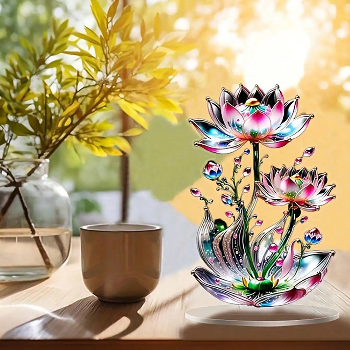 

1 шт. 2D акриловий кристалічний лотос-прикраса, підходить для Дня святого Валентина, дому, офісу, для внутрішнього та зовнішнього мистецького декору