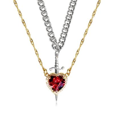2pcs Heart And Swords Pendant Necklace Set Crafted From Stainless Steel With A Mysterious Touch For Dates And Gatherings