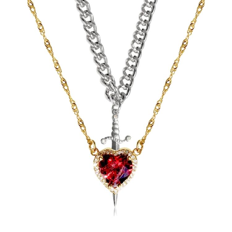 Distinctive Heart And Swords Necklace Pair With Sturdy Black Coating Designed For Those Seeking Individuality And Depth