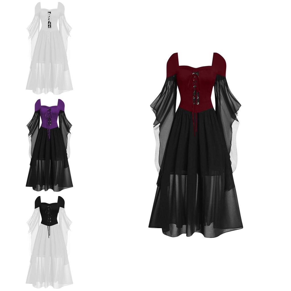 Chic Polyester Witch Maxi Dress With Unique Bell Sleeves In A Variety Of Elegant Colors