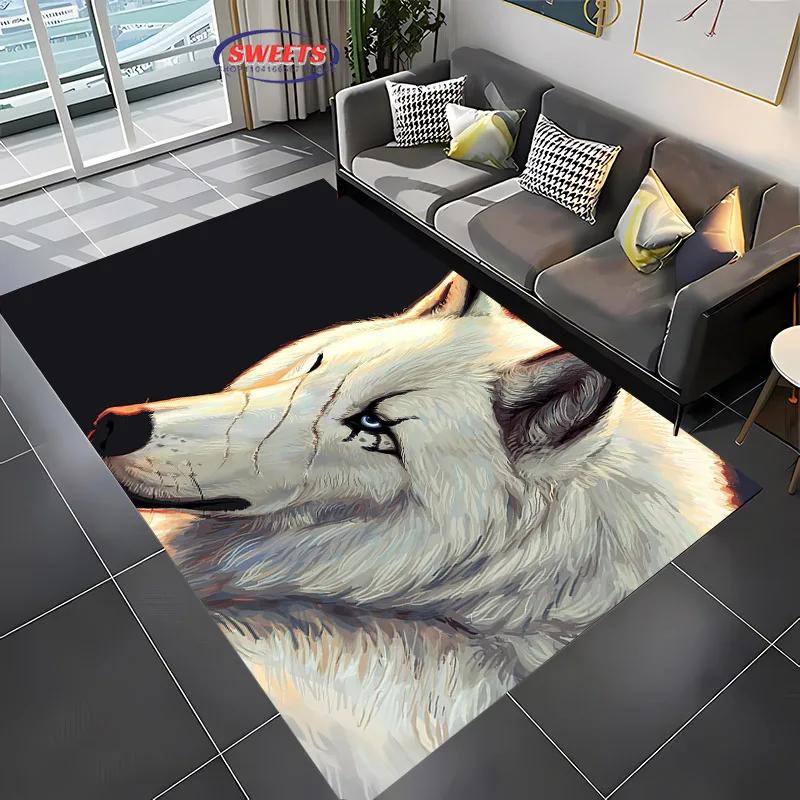 Wolf Art Non-Slip Soft Area Rug for Living Room Bedroom Sofa Doormat Home Office Decor Durable Floor Mat Gift