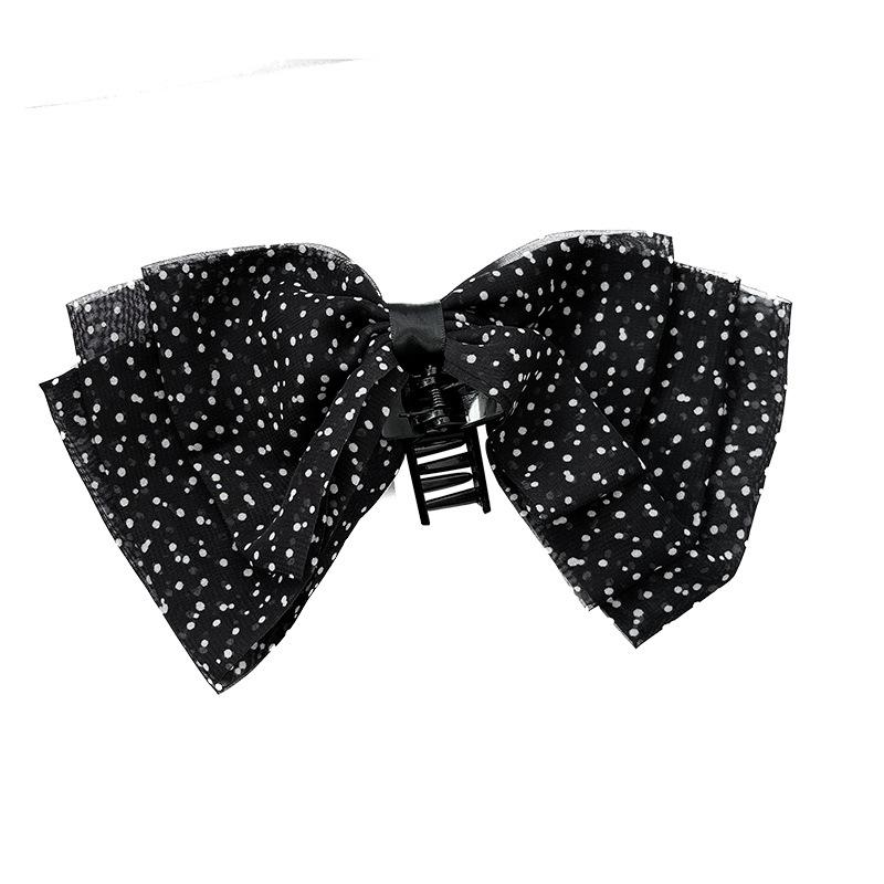 Korean polka dot three-layer mesh smart bow ponytail clip half tie hair back head shark clip clip hair jewelry