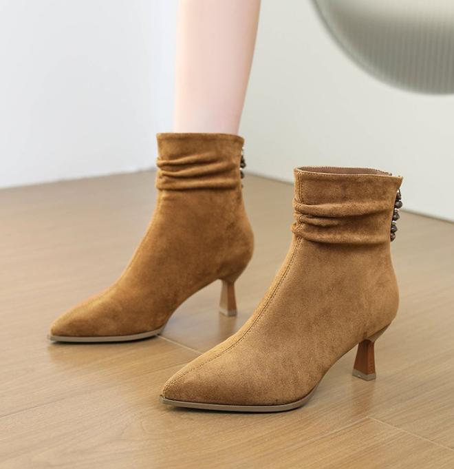 Vintage Pointed Toe Women Ankle Boots Autumn Ladies Concise High Heel Slip On Short Botas Zapatos De Mujer Fur Shoes with Heels