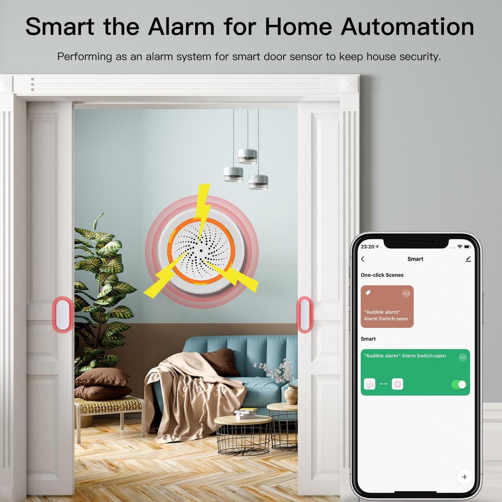 Neo Graffiti Zigbee Smart Security Alarm with Sound & Light - Dual USB/Battery Power.