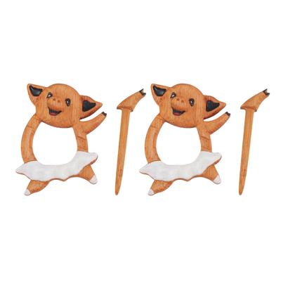 2Pcs Wooden Animal Pin Brooch Cute Sweater Clamp Shawl Jewelry Clothing Dresses Decoration