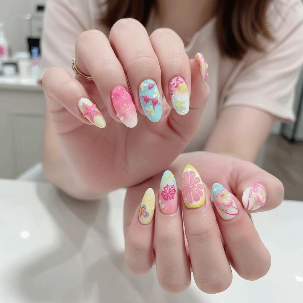 30Pcs 3D False Nails Pearl Flowers Nail Extensions New Almond Nail  Women Use