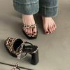Sexy fashion trend Royal sister leopard print thick-soled super high heels square head open-toed temperament catwalk waterproof table sandals