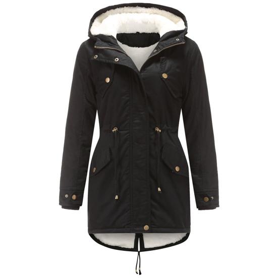 Women Coat Hooded Zipper Cotton Blend Prevent Coldness Women Jacket for Outdoor