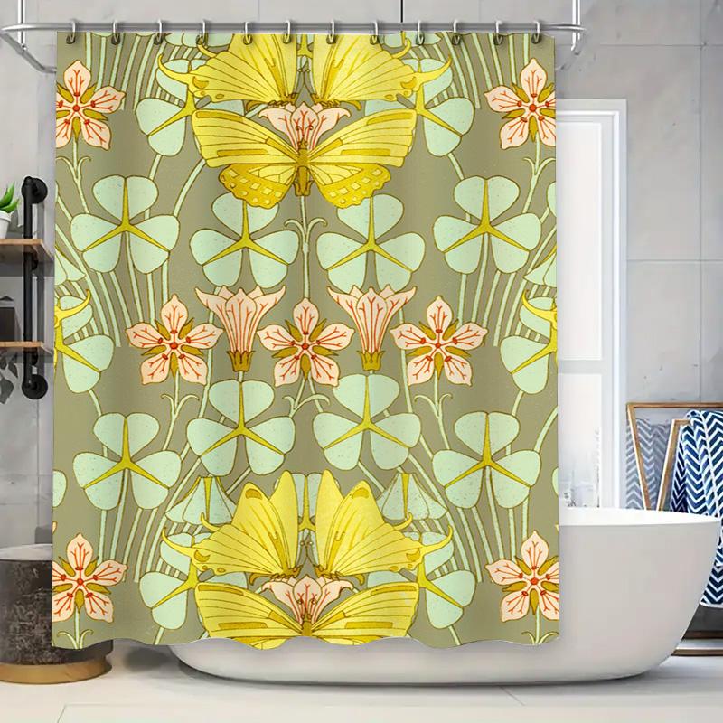 

Artistic Floral Butterfly Shower Curtain Bathroom Decor Customizable Waterproof Fabric Durable Home Decoration W60H190(CM)-1 Pcs
