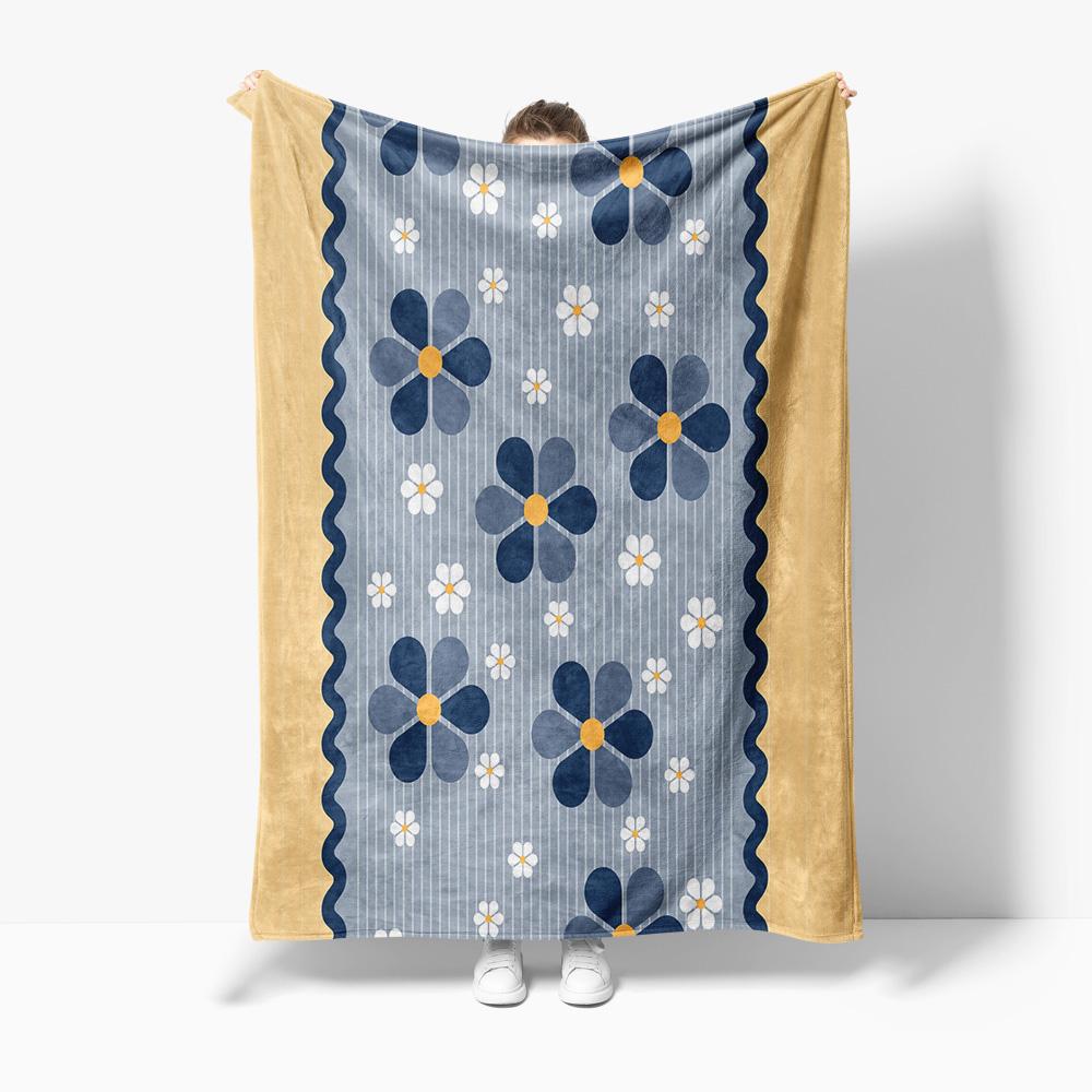

Blue Floral Geometric Pattern Fleece Blanket Soft Throw Cozy Sofa Bed Decorative Gift 100x150cm