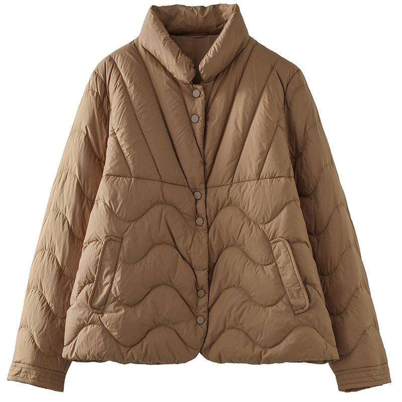 Giacca imbottita moda casual da donna corta autunno inverno nuova colletto alla coreana piuma d'anatra bianca leggera giacca calda
