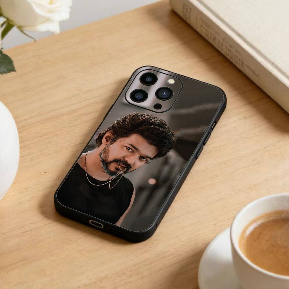 T-ThalaPathy V-Vijay Actor Phone Case For iPhone17,16,15,14,13,12 Plus,Max Soft Silicone Black Cover