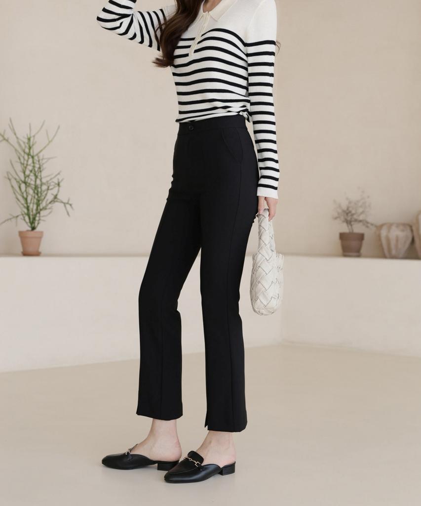 Ppaeppae Hidden Elastic Waist Spandex Slit Black Slacks