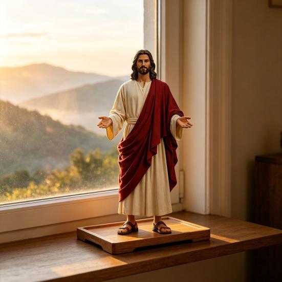 5palcová figurka Ježíše s otevřenými pažemi Ručně malovaná náboženská socha Ježíše Pryskyřičná křesťanská socha pro duchovní sbírku Domácí dekorace