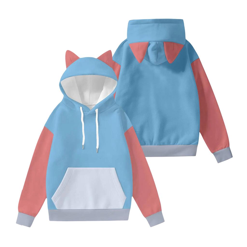 Women's Fashion Long-Sleeved Color-Blocked Printed Hooded Sweatshirt With Ears
