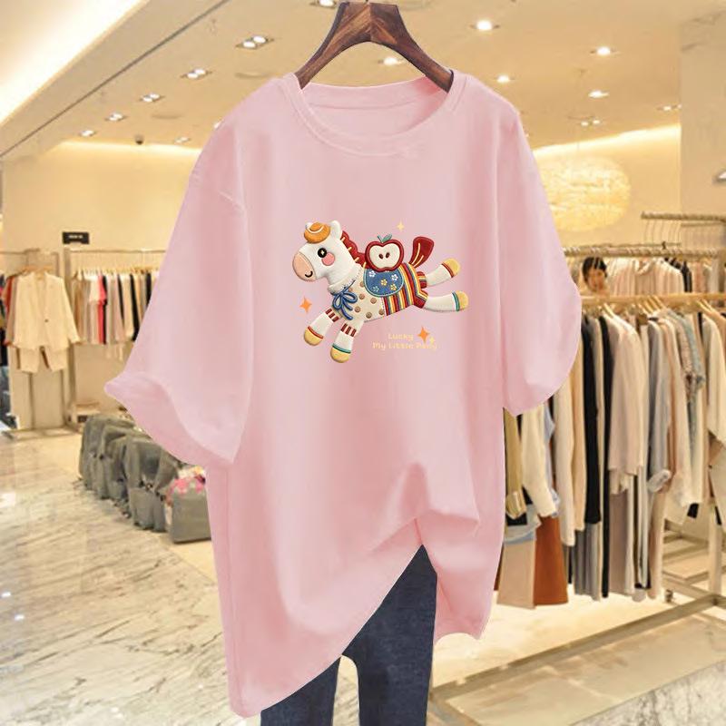 

Women s Loose Red Cotton T-Shirt, Year of the Horse New Year 2026 Style M