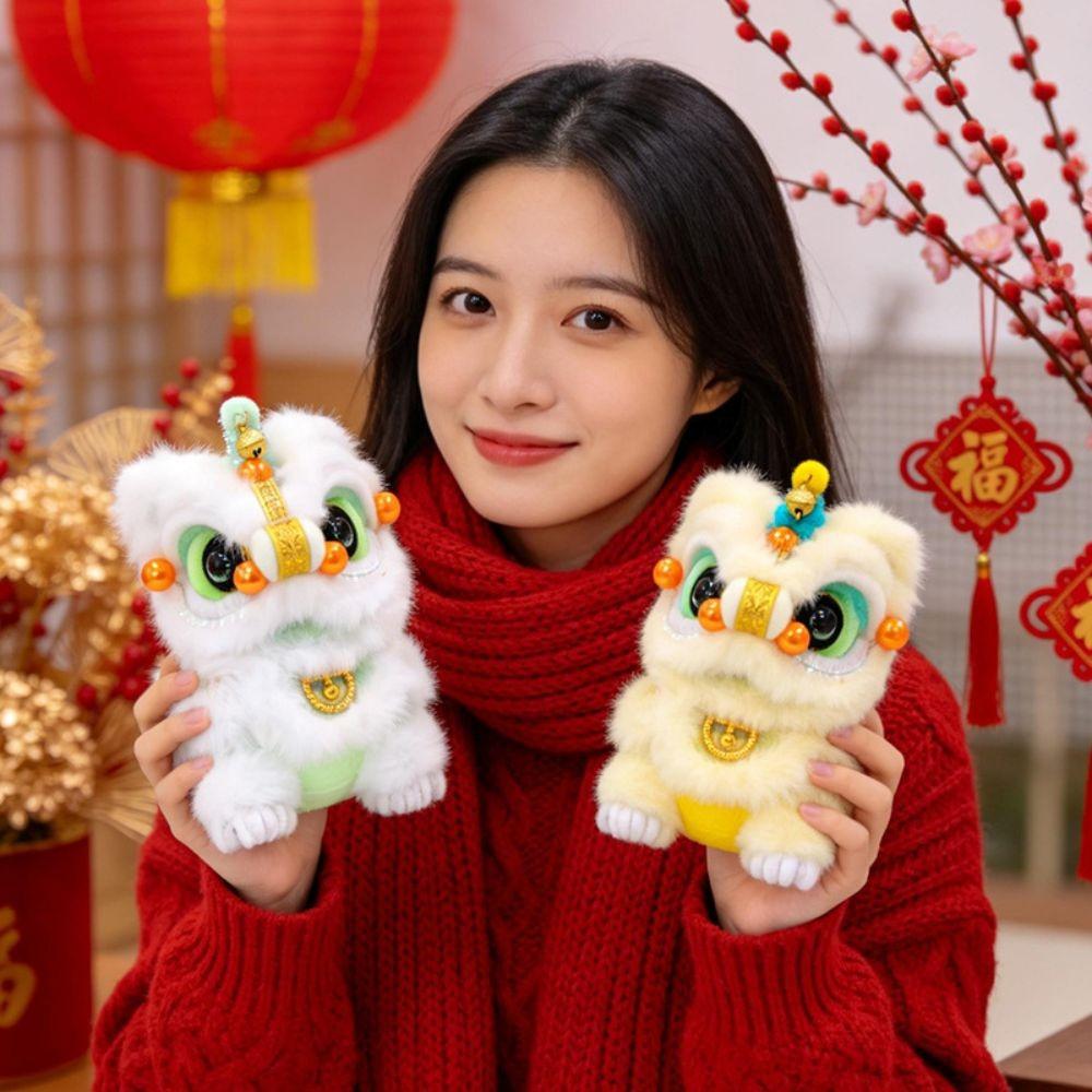 Handmade Lion Dance Plush Toy Cute Chinese New Year Decoration Lion Dance Ornament Car Decoration