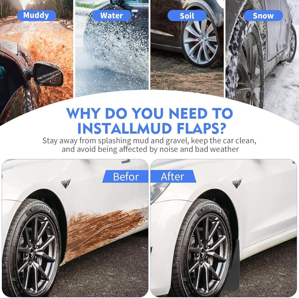For 2026 2026 Tesla Model Y Model 3 Accessories Mud Flaps Protect Paint No Drilling Required All Weather Splash Guard Body Kits